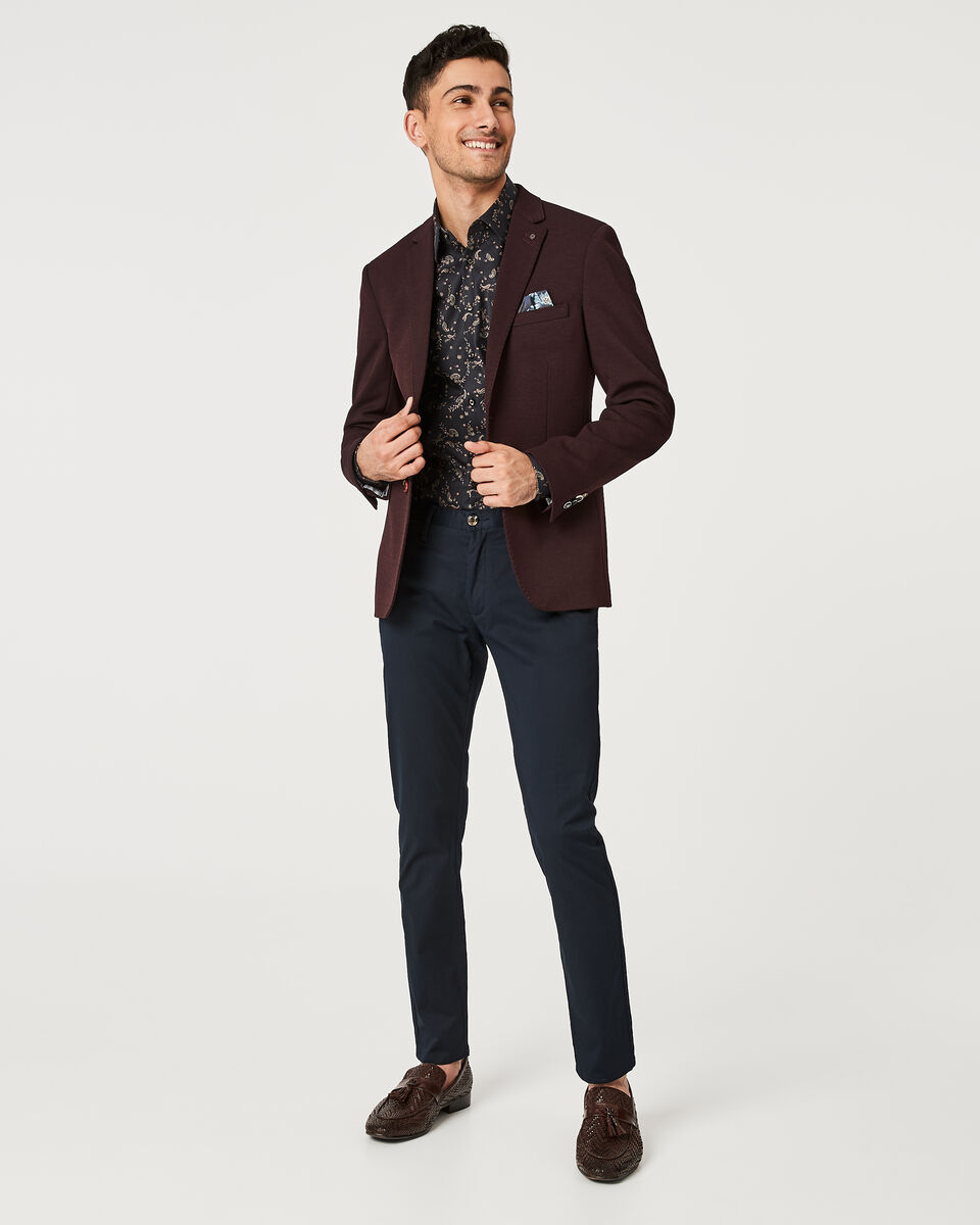 Slim Stretch Knitted Tailored Blazer, Dark Burgundy, hi-res